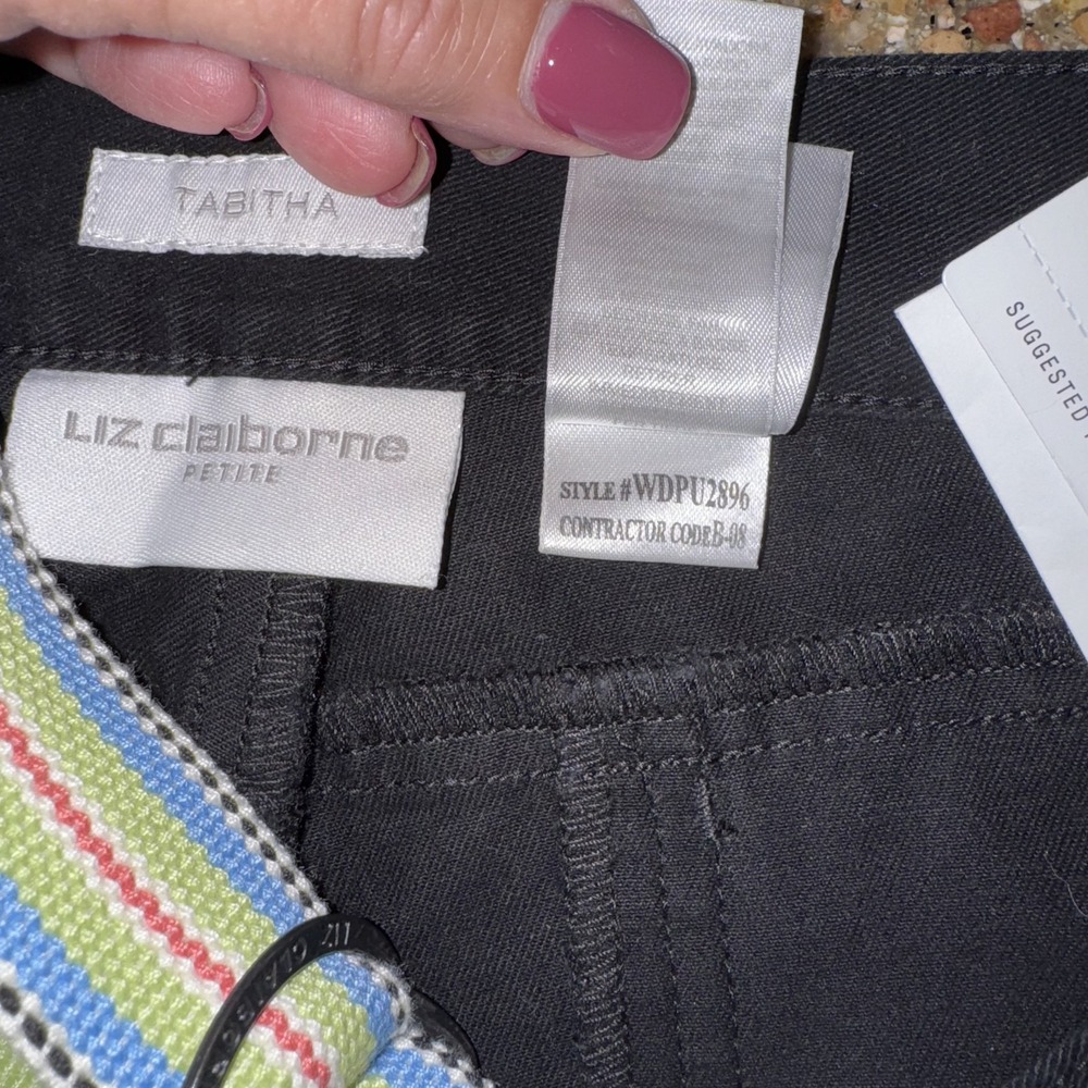 Liz Claiborne Women Pants 14P Black Tabitha Straight Leg Belted Preppy Chino - Picture 5 of 8
